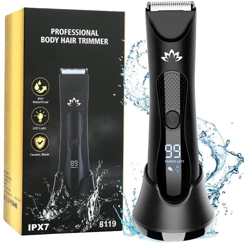 Suttik Manscape Body  Pubic Hair Trimmer for Men Groin  Ball Trimmer Men Electric Razor Bikini Trimmer Body Groomer Ball Shaver for Smooth WetDry Shaving Led Light